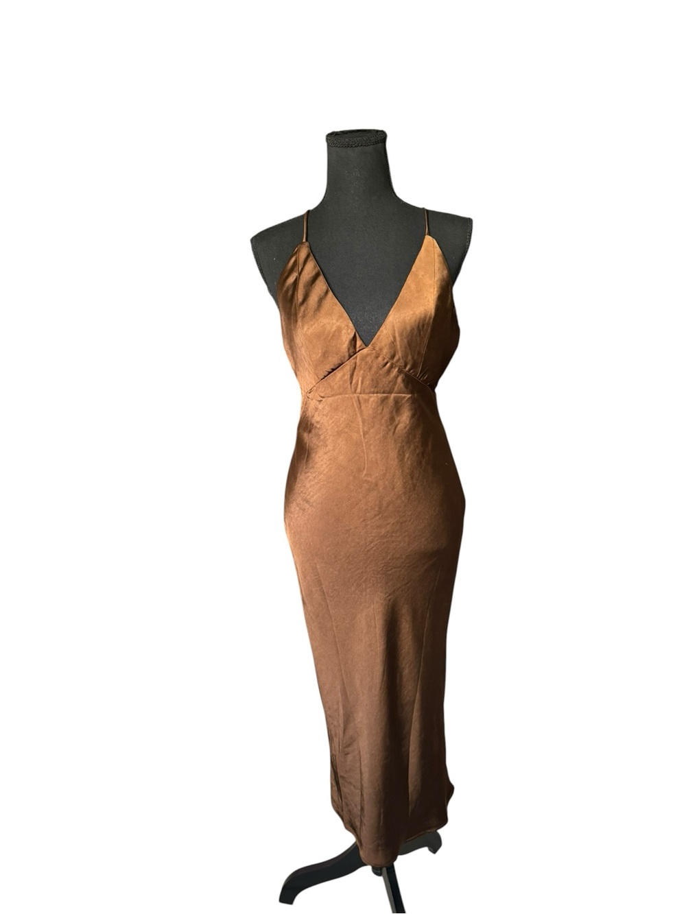 Hello Molly Chocolate Brown Satin Slip Dress Quiet Luxury 90s Mob Wife US 4